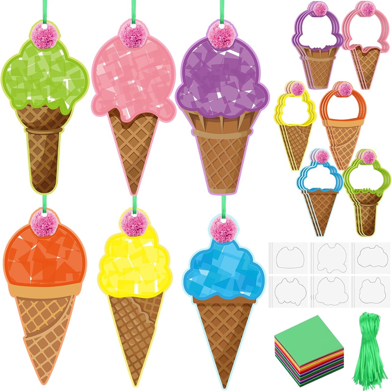 24‑Pack DIY Ice Cream Tissue Paper Craft Kit | Make Your Own Hanging Ornaments for Summer Party Favors, Home Decor & School Activities
